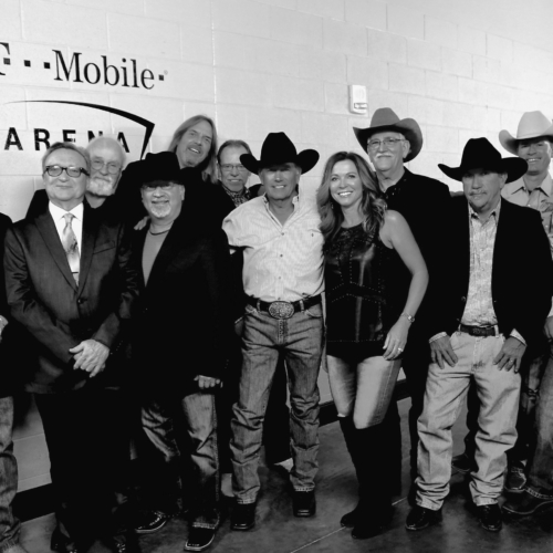 George Strait and the Ace in the Hole Band 2018: L to R Terry Hale, Ron Huckaby, Gene, Joe Manuel, Mike Kennedy, Benny McArthur, George Strait, Marty Slayton, Rick McRae, Mike Daily, John Michael Whitby, Wes Hightower